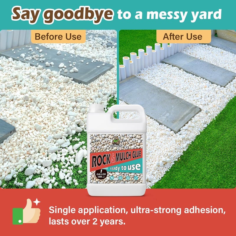 GoRezn Mulch Glue for Landscaping 1 Gallon, Rock Glue for Landscaping, Landscape Spray for Rocks Pea Gravel, Wood, Bark, Long Lasting, Ready to Use, Not Easily Clogged, Garden and Yard - Image 2